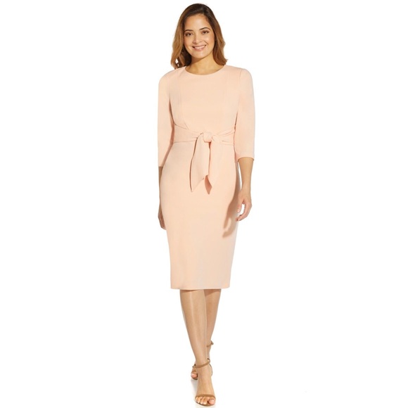Adrianna papell knit crepe tie waist sheath dress blush pink women size 2 - Picture 4 of 17